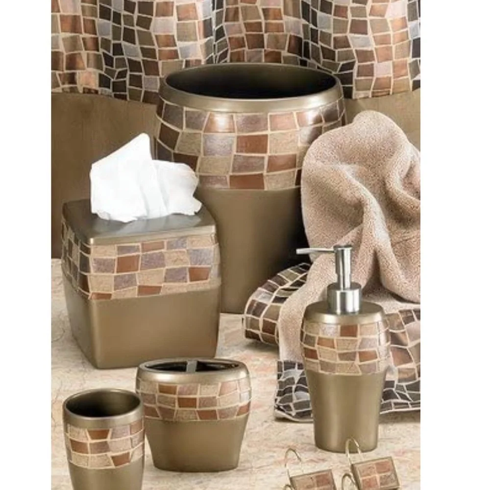 Mosaic Stone Bronze Toothbrush Holder